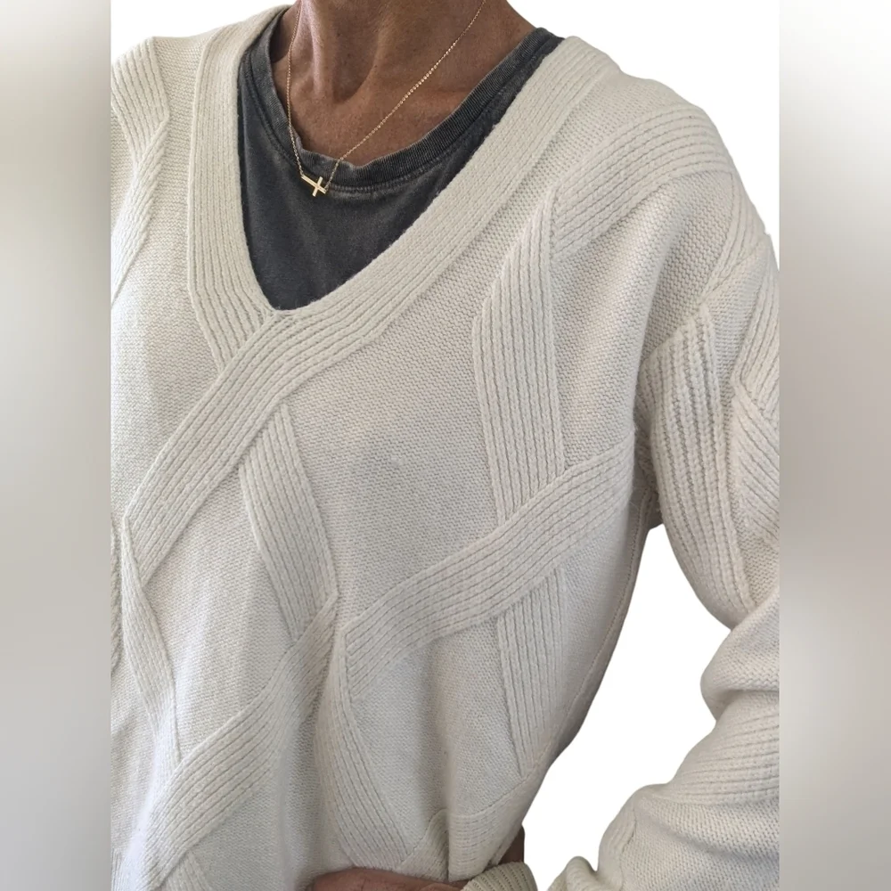 Reiss Alpaca Wool Blend V Neck Knit Sweater Cream S